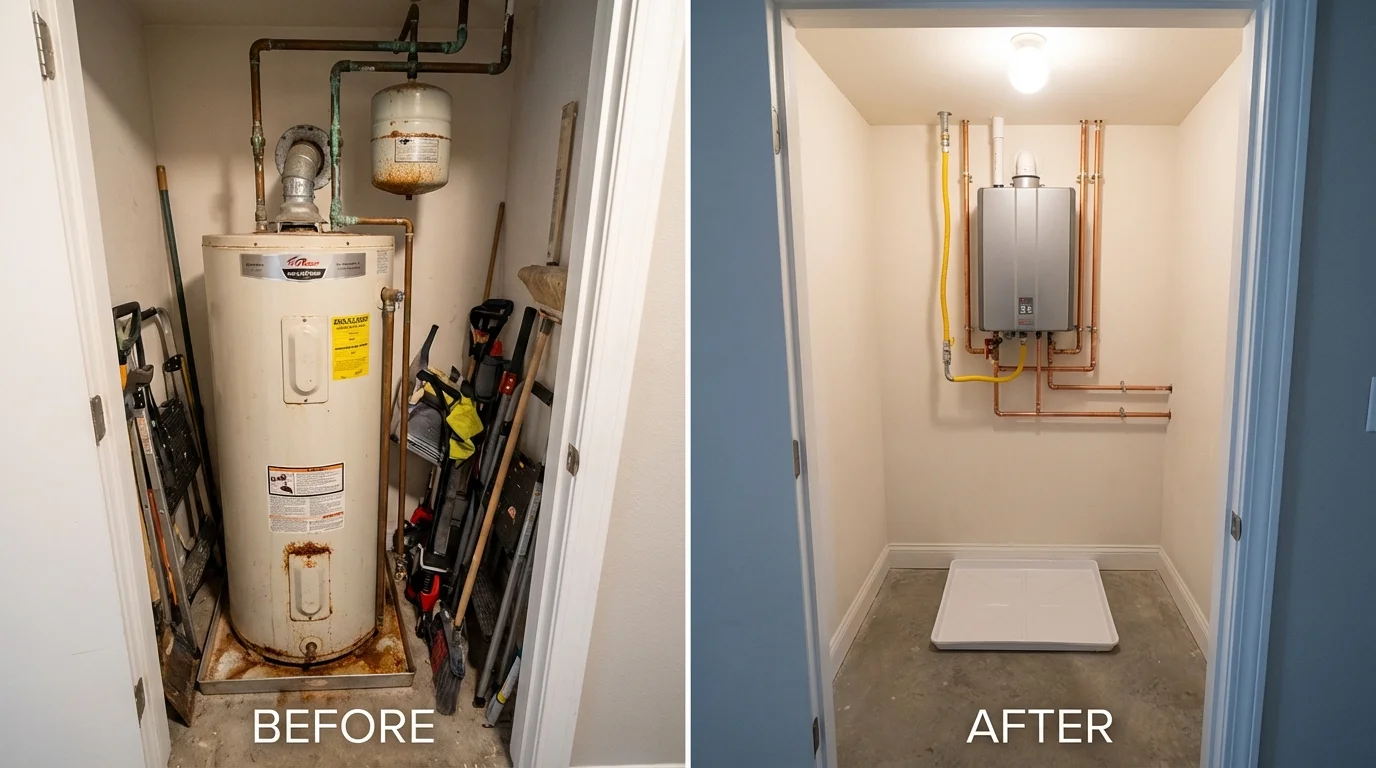 Tank water heater versus wall-mounted tankless unit comparison for Darien, CT homeowners